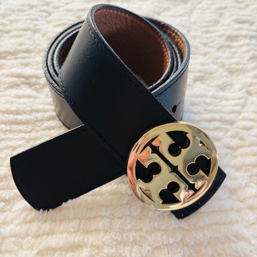Tory Burch 1.5” Miller Reversible Brown/Black Belt with Gold Logo Buckle